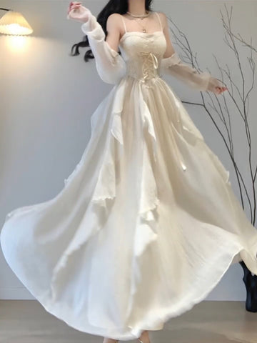 A Line Spaghetti Straps Ivory Holiday Dress Birthday Dresses Birthday Outfits SD1299